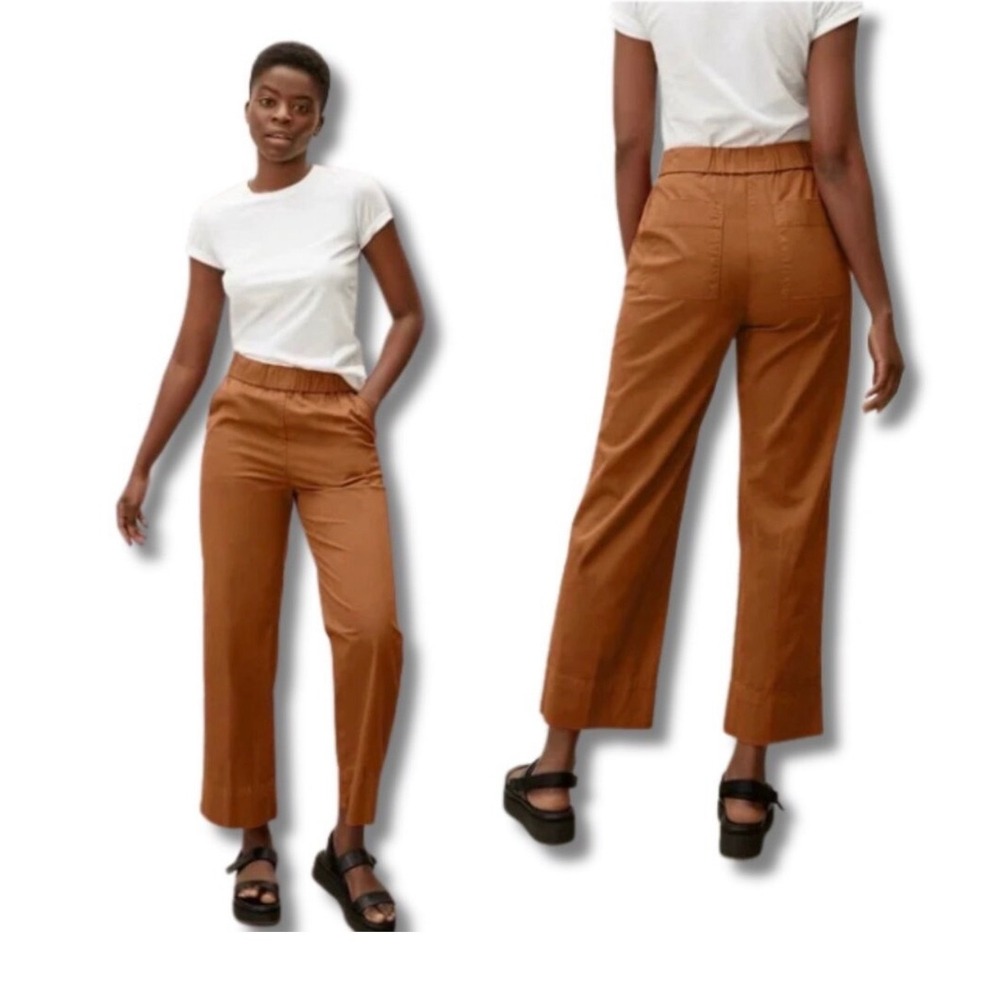 Everlane The Easy Pant Brown Organic Cotton Elastic Waist Wide Leg Trousers in 2